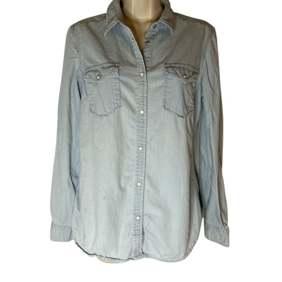 Ryan Michaels lightweight chambray denim shirt with southwest pattern size M - Picture 1 of 7